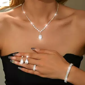 Bộ Bông Tai Vòng Cổ ZENZON, Vòng Cổ Giọt Dây Chuyền Móng Vuốt Đồng Bộ Trang Sức Nữ, Bộ Vòng Cổ Vòng Tay Kim Cương Giả Thời Trang Tối Giản Phụ Kiện Cô Dâu Trang Sức Nữ