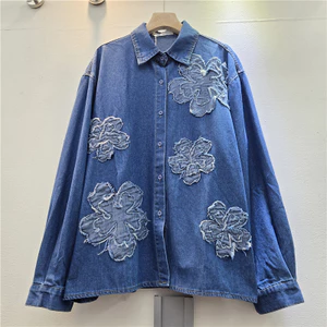 Châu Âu Retro Miếng Dán Thêu Ve Áo Sơ Mi Denim Nữ Mùa Thu 2026 Phong Cách Mới Dài Tay Rời Phù Hợp Với Hàng Đầu Hợp Thời Trang