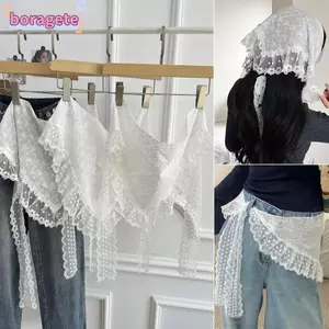 Váy gạc xếp lớp ren BORAGETE, Váy xếp chồng cô gái cay nhẹ Y2k, Quần kết hợp cổ điển Váy mở hình tam giác Khăn trùm đầu cô gái