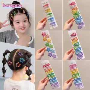 BORAGETE 10 Kẹp Tóc, Phụ Kiện Tóc Nhiều Màu Sắc Hình Trái Tim Ngôi Sao, Kẹp Tóc Handmade Màu Kẹo Hợp Kim