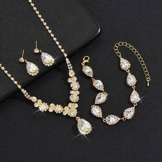 [Ktp] Bộ 3 Vòng Đeo tay bông tai dây chuyền Zircon đám cưới thời trang và sang trọng quà tặng trang sức cho Nữ