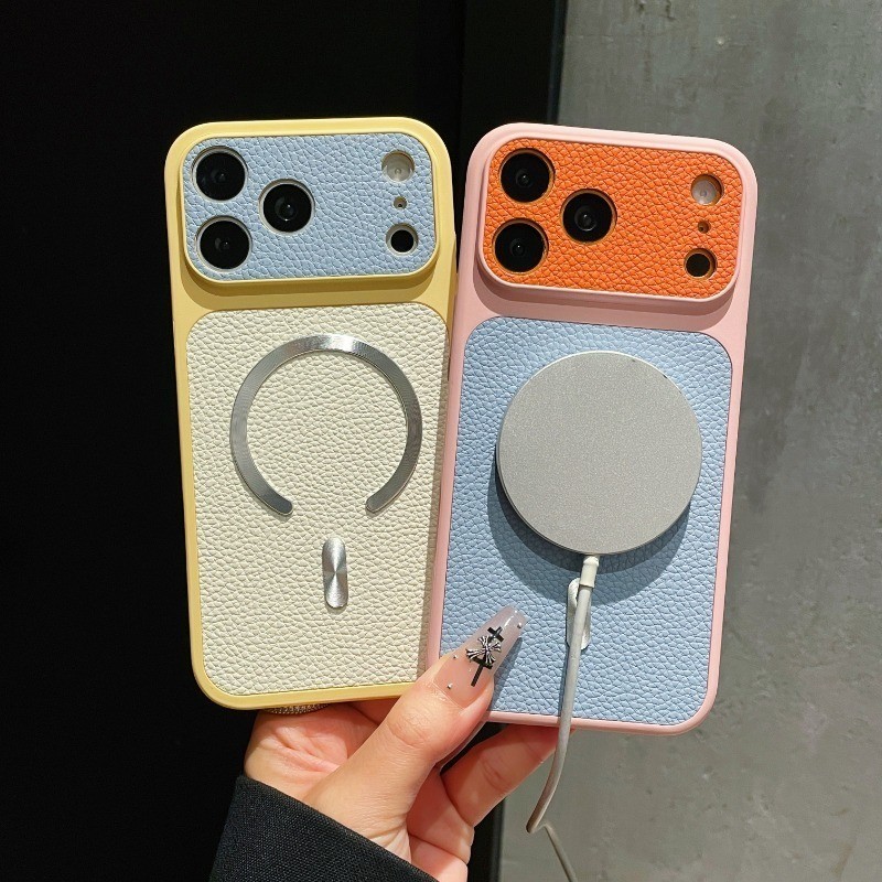 Ốp điện thoại từ tính bằng da họa tiết vải thiều sang trọng tức thì 17 Thích hợp cho iPhone 17 16 15 14 13 12 11 PRO MAX Ốp lưng