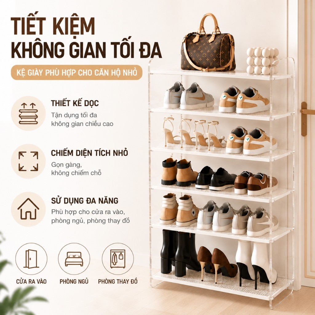 𝐎𝐥𝐢𝐟𝐞 Kệ giày acrylic trong suốt 5tầng lưới sắt chống gỉ Kệ để giày căn hộ nhỏ tiết kiệm không gian Thoáng khí chống mùi