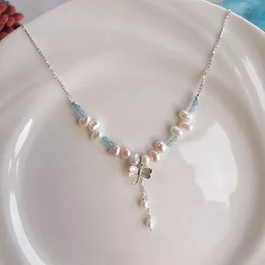 Múa Ánh Sáng Chuồn Chuồn ~ Retro Baroque Ngọc Trai Mặt Dây Chuyền Vòng Cổ Nữ Mùa Hè 2024 Phong Cách Mới Niche vintage Xương Đòn Dây Xích 26.3.22
