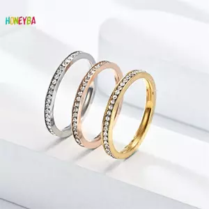 < Honeyba > Nhẫn kim cương dát đẹp đơn giản thời trang Nhẫn đeo tay sáng bóng bằng thép không gỉ dành cho nam giới nhẹ nhàng sang trọng Nhẫn đôi đẹp