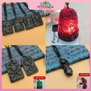 MYPANDA Dragon Plaque Maitreya Phật Mặt Dây Chuyền Nelace Ánh Sáng Thay Đổi Đỏ Xanh Hổ Phách Nhựa Mặt Dây Chuyền Trang Sức Quà Tặng Dành Cho Nữ.