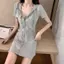 Đầm ngắn tay kiểu Pháp Slim-Fit Áo có mũ trùm đầu có dây kéo gợi cảm