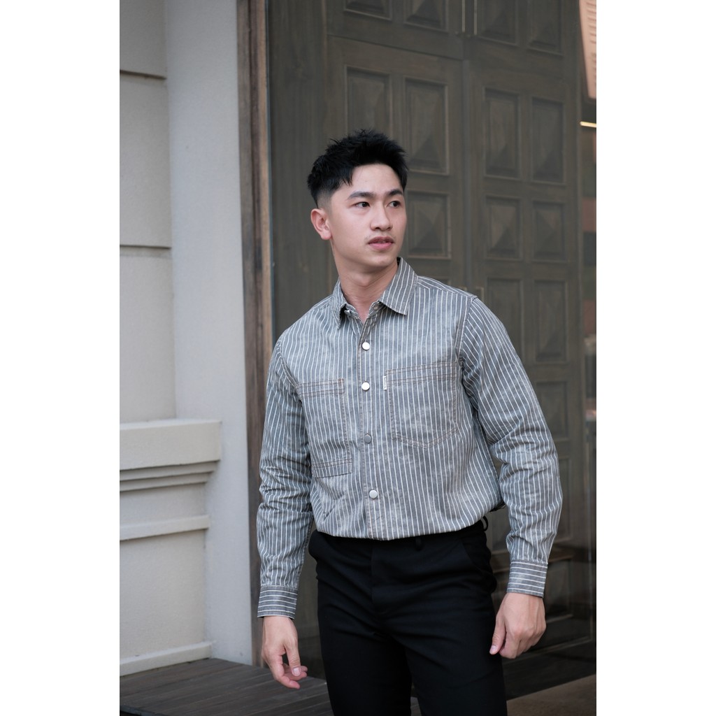 SA10 - Áo sơ mi nam dài tay sọc dọc phong cách Nhật Bản, chất cotton mềm mại, form rộng thoải mái