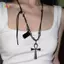 < Honeyba > Mặt dây chuyền chữ thập kim loại cổ điển Y2K Nelace dành cho nữ Cô gái Punk Gothic Dây chuyền áo len dài Dây chuyền trang sức dự tiệc thời trang Quà tặng đẹp