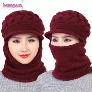 BORAGETE Nữ Mũ Mùa Đông, Khăn Ấm Khăn Len Sợi Khăn, Thời Trang Dệt Kim Chống Gió Sang Trọng Dày Balaclava Beanies Ngoài Trời