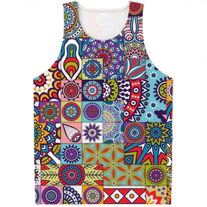 Áo tăng nam 3D hoa Mandala, Áo Vest đường phố Bohemian cổ điển, Áo thun mùa hè không tay thoáng khí mềm mại