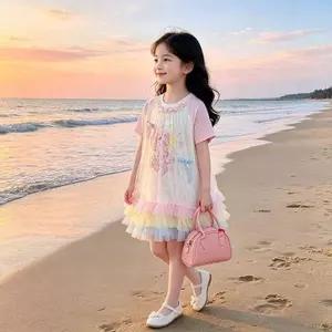 Váy gạc ngắn tay thời trang phong cách mới mùa hè cho bé gái (100-150)