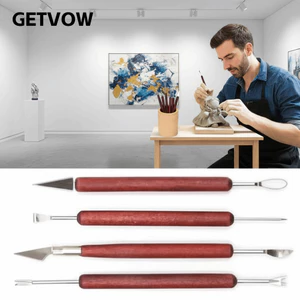 GETVOW 6 Dụng cụ dây hai đầu, Điêu khắc chấm bằng tay cầm bằng gỗ đỏ Bộ điêu khắc đất sét chuyên nghiệp, di động để làm dụng cụ đất sét chi tiết tinh xảo Dụng cụ mô hình điêu khắc