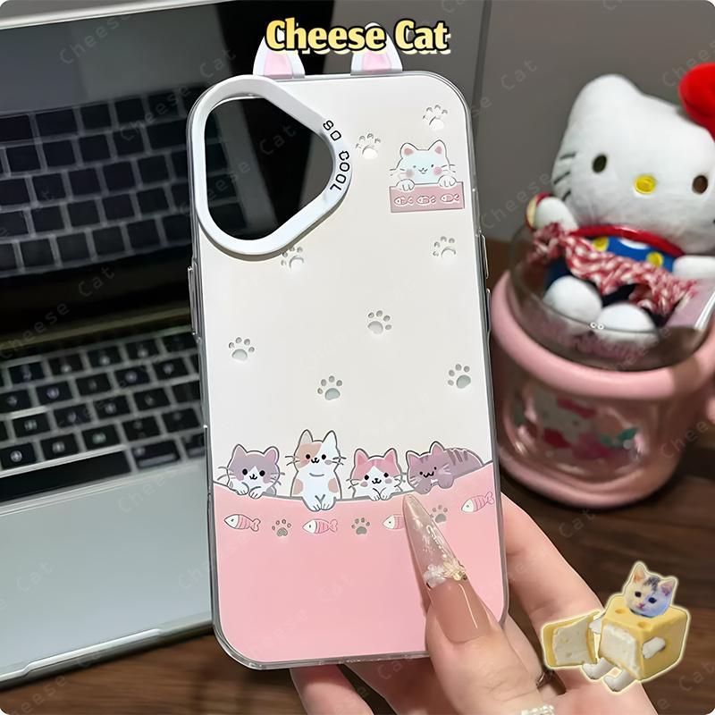 Ốp Điện Thoại Tai Mèo Dễ Thương Và Gương Giá Đỡ Điện Thoại Cho iPhone 17 Pro 16 15 14 13 12 11 Pro Max XR Xs Max 7 Plus