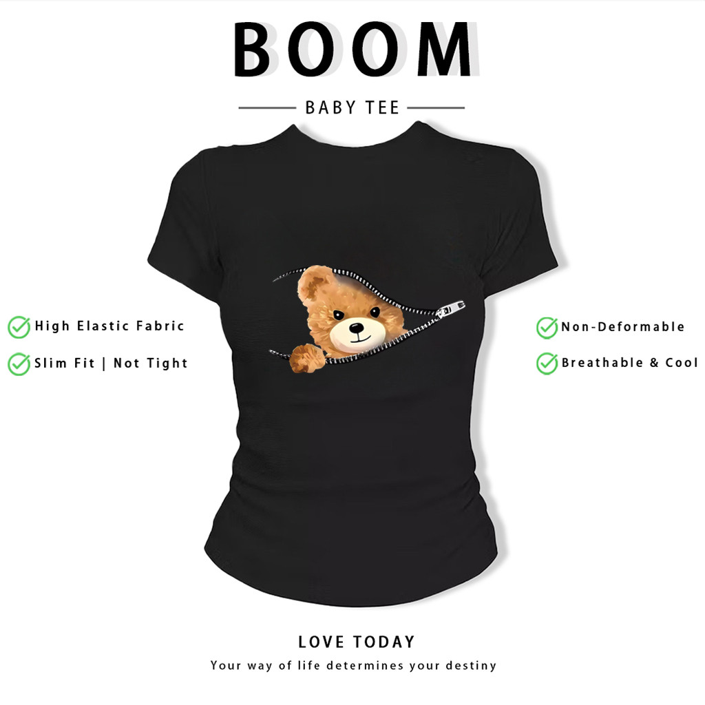 BOOM Áo Baby Tee Nữ Cotton Ôm Body-Áo Thun Ngắn Tay Y2K In Hình PhongCách Mùa Hè, Cổ Tròn Hàng Đầucách hàn quốc phong409