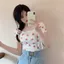 Áo thun ngắn tay in hình nữ cổ vuông gợi cảm phong cách ngắn phù hợp hàng đầu hợp thời trang