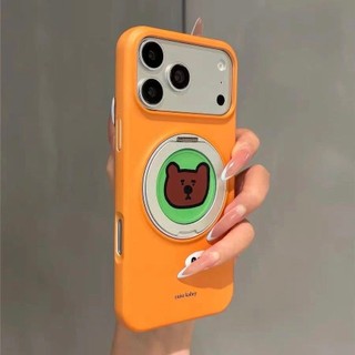 Ốp điện thoại giá đỡ từ tính xoay 360 hình động vật hoạt hình dễ thương Thích hợp cho iPhone17 Pro Max 16 15 Pro Max Bảo vệ Camera chống sốc Ốp lưng cứng chống rơi