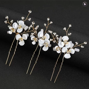 3 Chiếc Hình Chữ U Hoa Handmade Kẹp Tóc Handmade Kim Cương Giả Hoa Mũ Đội Đầu Cho Người Phụ Nữ Tạo Kiểu Tóc Làm Chân