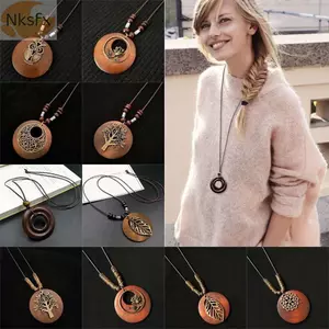 Dây chuyền áo len NKSFX, Mặt dây chuyền quần áo bằng gỗ dân tộc cổ điển, Trang sức nữ Vòng dây da cổ điển dành cho nữ Cô gái