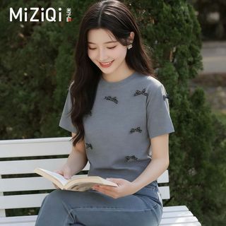 [Miziqi] Áo thun ngắn tay ba chiều màu xám mùa hè dành cho nữ Áo thun ngắn tay mỏng hơn trông ngắn hơn