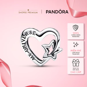 Charm Pandora Moments Bạc Hình Trái Tim Họa Tiết Ngôi Sao - Openwork Family Heart & Star Charm