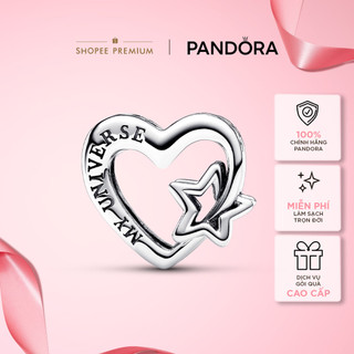 Charm Pandora Moments Bạc Hình Trái Tim Họa Tiết Ngôi Sao - Openwork Family Heart & Star Charm