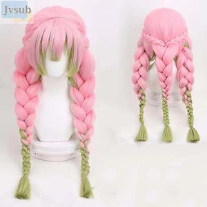 Jvsub Demon Slayer Cosplay Tóc Giả, Demon Slayer Dài Kimetsu no Yaiba, Chịu Nhiệt Tổng Hợp Mitsuri Kanroji Halloween