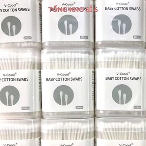 Bông ngoáy tai cho bé Vcool 2 đầu kháng khuẩn, tăm bông sơ sinh tiện lợi hộp 200 que - TĂM BÔNG VCOOL CHO BÉ , TAMBONG37