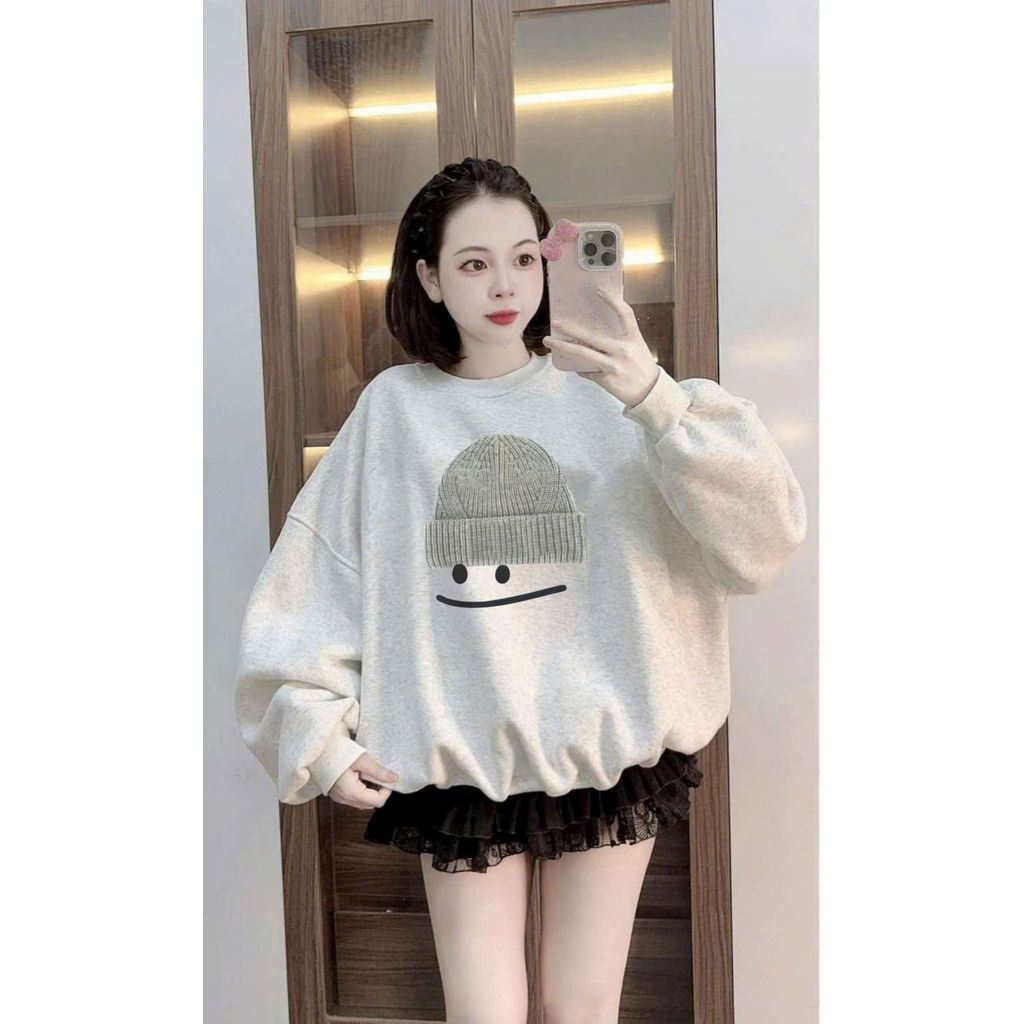 Áo nỉ sweater cổ tròn dài tay mùa đông kiểu dáng đẹp với họa tiết-TRÀ SỮA dễ thương