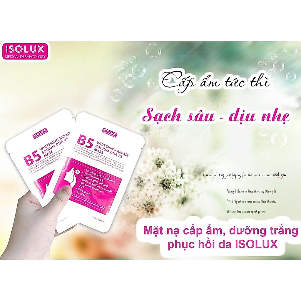 20-50 miếng mặt nạ b5 ISOLUX whitening repair sodium DNA B5 HQ dưỡng trắng mờ thâm sạm nám hd 2029 IS52
