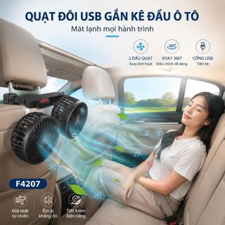Quạt Lạnh USB Cho Xe Hơi Đầu Đôi – 3 Cấp Độ Gió, Xoay 360°, Quạt Giải Nhiệt Sau Ghế, Dùng Cho Ô Tô & Gia Đình