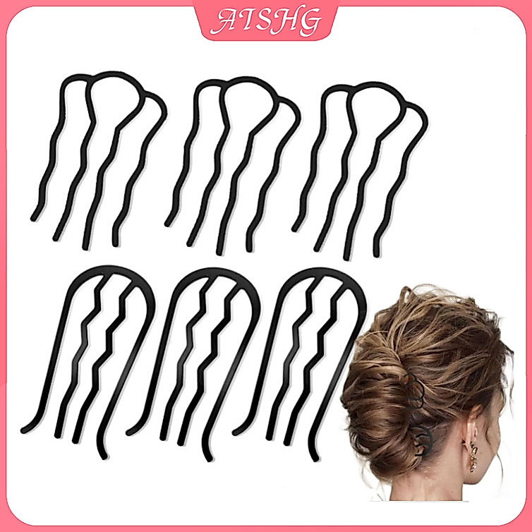AISHG Người Lười Lược Tóc Bốn Răng Nữ Đa Năng Bun Hình Chữ U Kẹp Phụ Kiện Tóc Đơn Giản