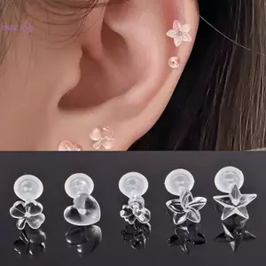 5 Cặp Mini Trong Suốt Nhựa Tai Ngôi Sao Tai Sti Dành Cho Nữ Chống Dị Ứng Earlobe Bảo Trì Cần Bông Tai Trang Sức