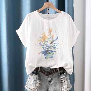 [Hàng có sẵn] Áo sơ mi nữ 100% cotton chất lượng cao Áo thun cotton in hình hoạt hình kỹ thuật số