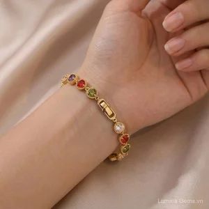 Vòng Tay Nữ Vòng Tay Nhật Bản Hàn Quốc Nhiều Màu Sắc Zircon Tím Kẻ Sọc Trái Tim Trang Sức Thời Trang Micro Kẻ Sọc Retro Vòng Tay Nữ Trang Sức Vòng Tay