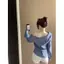 Áo sơ mi dài tay sọc xanh không đều dành cho nữ mùa thu Niche Slim-Fit Áo sơ mi Pure Desire