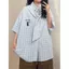 Mùa Hè Tay Ngắn Preppy Kẻ Sọc Mèo Dễ Thương Thêu Áo Sơ Mi Cổ Retro Top Rời Áo Sơ Mi