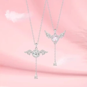 Cupid Heart of Cupid Di Chuyển Thiên Thần Đôi Cánh Trái Tim Vòng Cổ Nữ Ánh Sáng Sang Trọng Xương Đòn Dây Chuyền