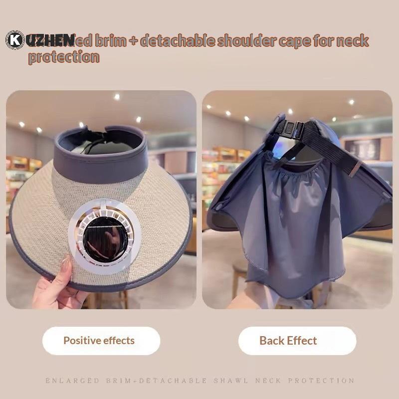 Mũ câu cá KUZHEN Bảo vệ tia cực tím Mũ quạt chạy bằng năng lượng mặt trời 18cm Vành siêu lớn có thể điều chỉnh để chống nắng ngoài trời HOT