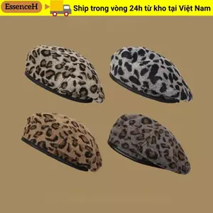 Mũ hình bát giác ESSENCEH, Mũ nồi in họa tiết da báo phiên bản Hàn Quốc dành cho sinh viên, Mũ bí ngô phù hợp
