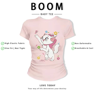 BOOM Áo Baby Tee Nữ Cotton Ôm Body-Áo Thun Ngắn Tay Y2K In Hình PhongCách Mùa Hè, Cổ Tròn Hàng Đầucách hàn quốc phong641