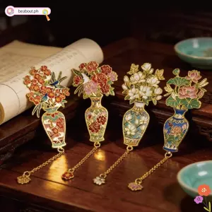 BEABOUT Dấu trang kim loại, Thiết kế Dây chuyền đính kèm Kẹp sách hoa, Sáng tạo với mặt dây chuyền tua rua Men Trang trí Vintage Trang Marker Văn phòng phẩm