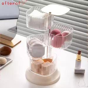 Hộp phồng bột AFTEROF, Hộp đựng phụ kiện tóc 4 lớp trong suốt, Giá đựng mỹ phẩm chống bụi xoay thời trang Giá đựng đồ trang sức cho bé gái