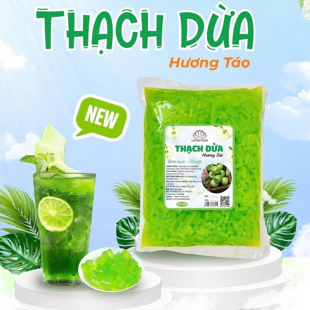 [THÙNG 10 BỊCH] Thạch dừa Lotus TÁO bịch 1.5kg - topping trà, trà sữa