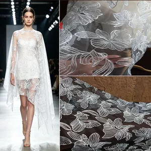 Nhẹ Sang Trọng Phong Cách Trung Quốc Jacquard Lưới Vải Ba Chiều Nổi Thêu Họa Tiết Hoa Cưới Thiết Kế Vải 6