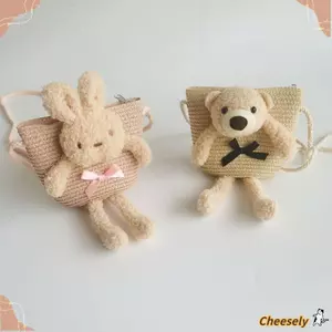 CHEESELY 1 Chiếc Ví Đựng Tiền Xu Rơm Trẻ Em Thỏ Công Chúa Túi Messenger