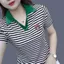 Áo thun sọc ngắn tay mới 2026 dành cho nữ, Áo sơ mi Polo cổ tròn đa năng thời trang
