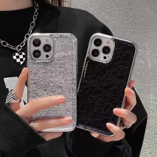 Mạ Điện Bạc Đen Kẻ Sọc Nứt Họa Tiết Da PU Ốp Lưng Điện Thoại iPhone 17Promax 17Air 16Promax 12 13 14 15 Pro Max Chống Sốc Nam Nữ Vỏ Di Động