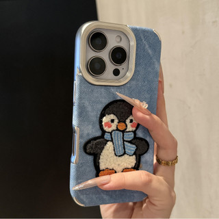 Hoạt Hình Dễ Thương Sang Trọng Chó Con Gấu Denim Vải Mạ Bạc Ống Kính Ốp Lưng Điện Thoại iPhone 17Promax 17Pro 16Promax 12 13 14 15 Pro Max 11 Chống Sốc Nữ Điện Thoại Di Động