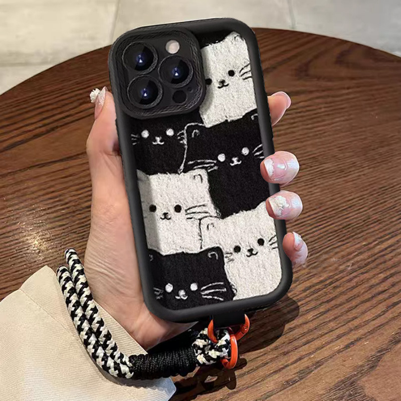 Ốp Điện Thoại Nơ 3D Mèo Đen Cho Samsung Galaxy M15 M16 F06 M20 M23 M30S M51 M31 M54 A70 A01 Vỏ Vòng Tay Dễ Thương Dây Đeo Tay Dây Buộc Hoạt Hình Silicon